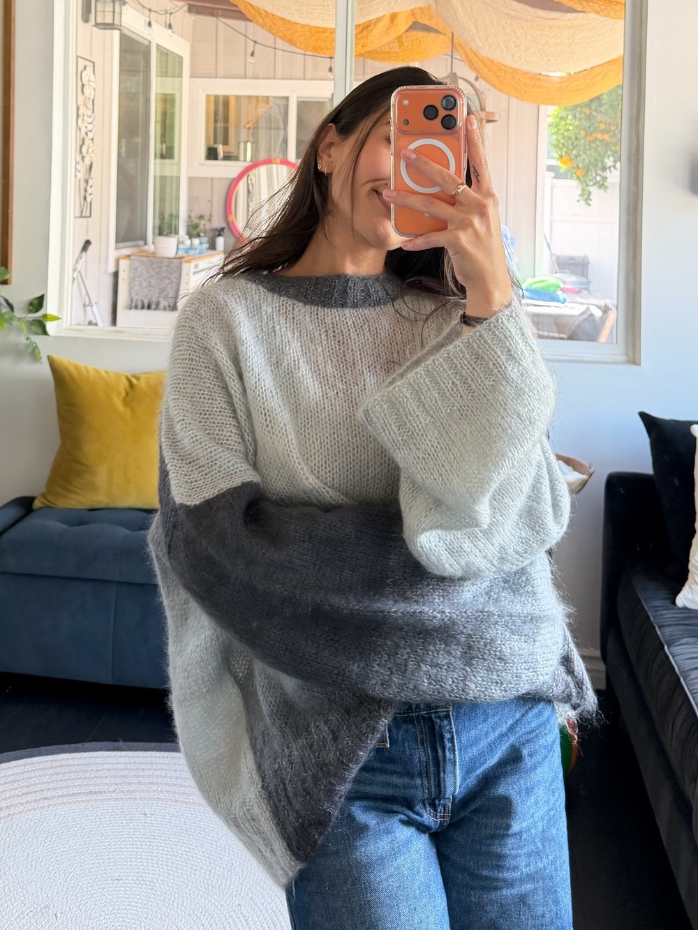 Ombre Crewneck Sweater in Light Gray and Charcoal